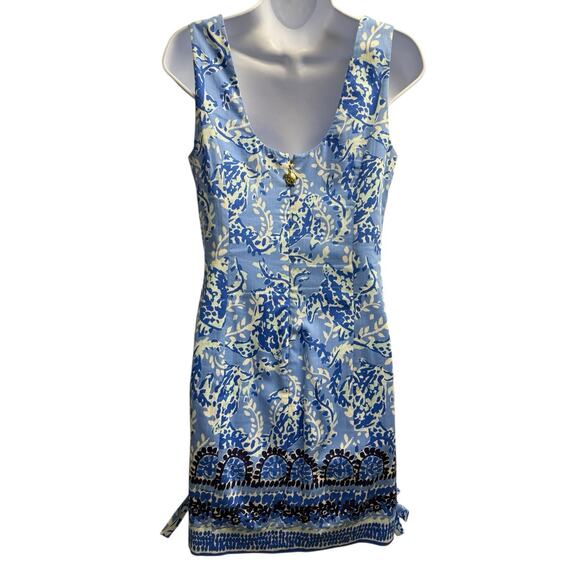 Lilly‎ Pulitzer Mila stretch Blue and White Sheath dress size 2 EUC - Picture 2 of 12